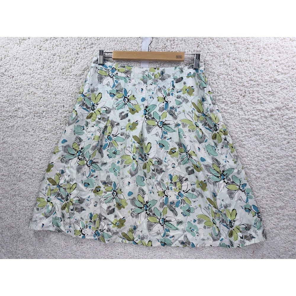 Merona Floral Skirt Womens 6 Green Blue Silk Excellent Fairycore A-Line Pleated - Picture 2 of 12